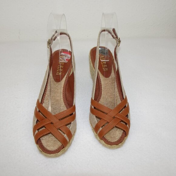 Ralph Lauren Candice Wedge Sandals Women's Size Size 6 Brown Beige Career - Picture 3 of 10